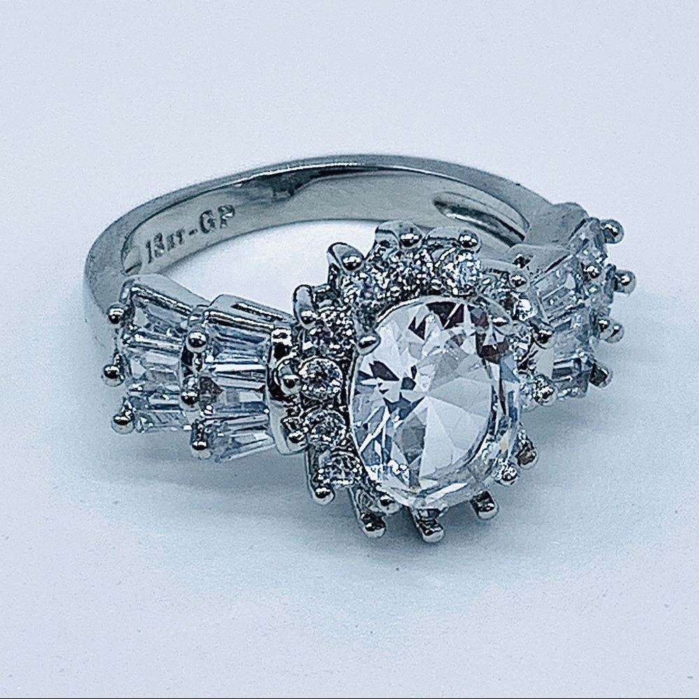 3.05ctw White Gold Plated Sapphire Ring SZ 7